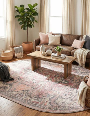 Beige pink Washable Nostalgia Oval Rug