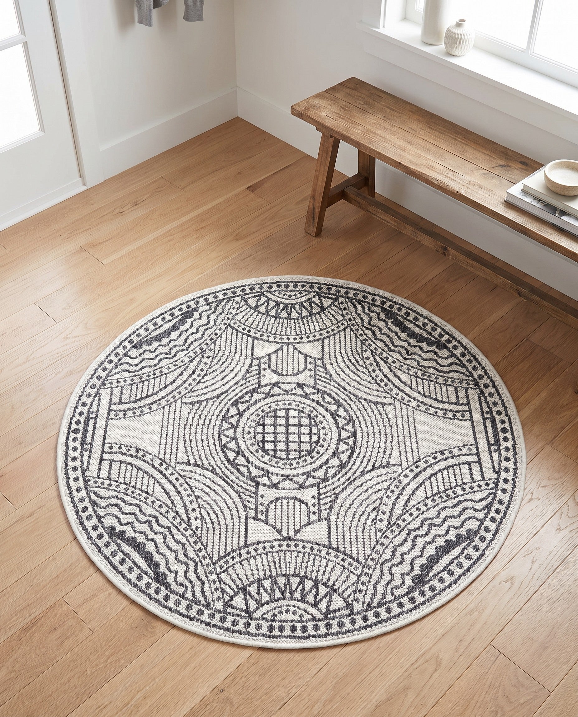 3' 1 x 3' 1 Easy-Clean Traditional Indoor / Outdoor Round Rug