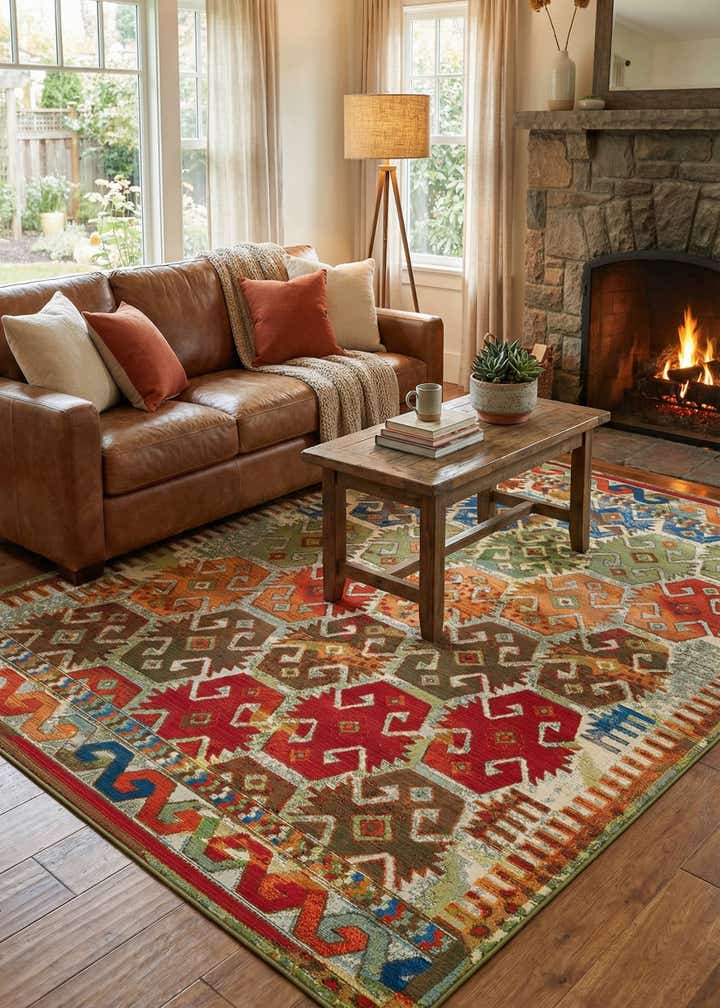 6' x 9' Easy-Clean Southwestern Indoor / Outdoor Rug