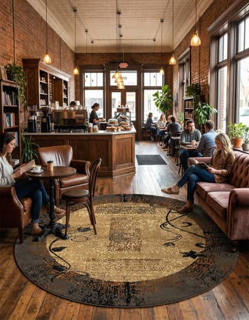 Beige Cafe Round Rug