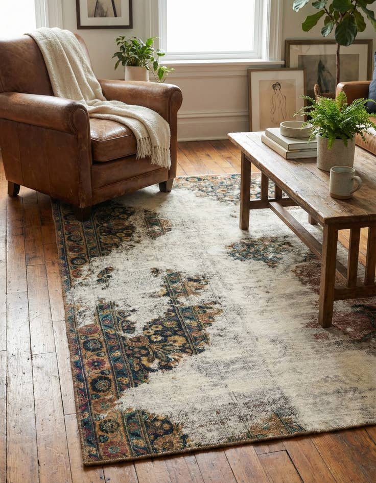 Detail image of 3' 8 x 7'  Hand Knotted Ultra Vintage Persian Wool Rug