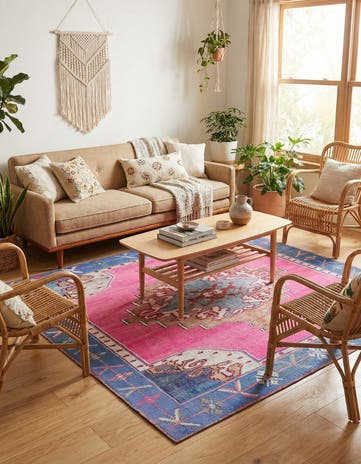 Fuchsia Washable Timeless Square Rug