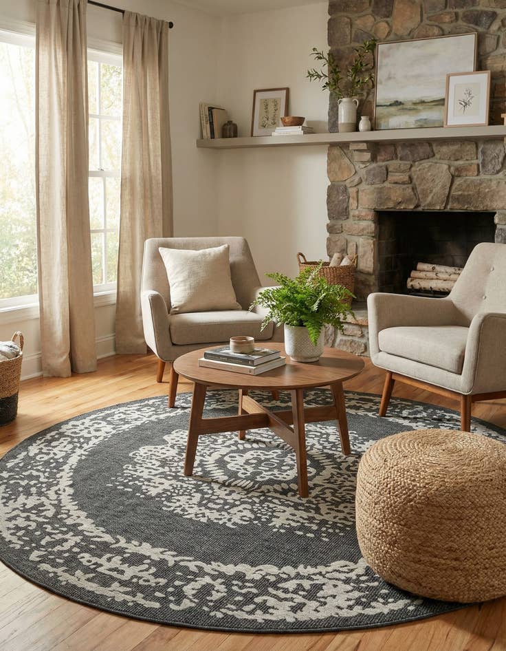 Detail image of 10' x 10' Easy-Clean Traditional Indoor / Outdoor Round Rug