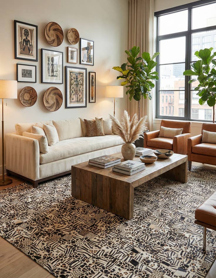 Detail image of  5' 1 x 8' Cowhide Leather Rug