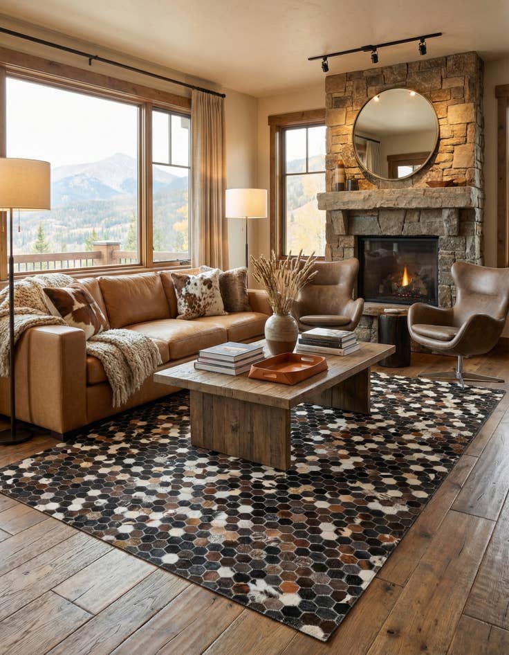 Detail image of 5' x 7' 10 Cowhide Leather Rug