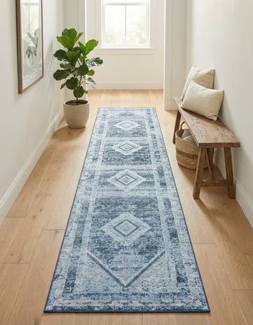 Navy Blue Kamala Washable Runner Rug