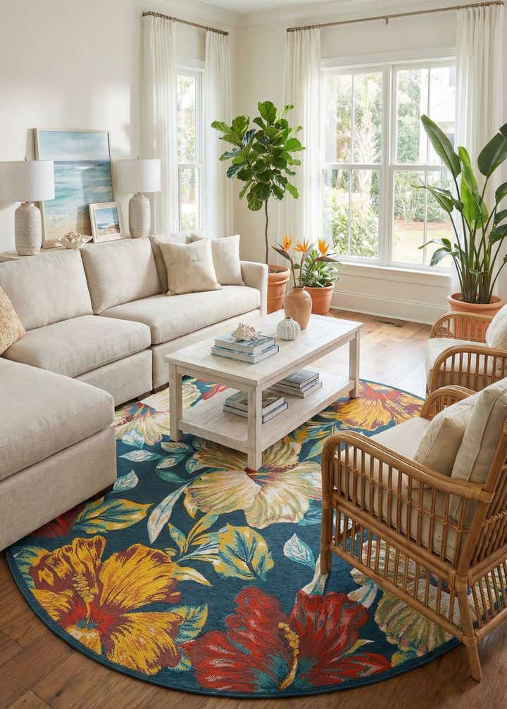 10' x 10' Easy-Clean Coastal Indoor / Outdoor Round Rug
