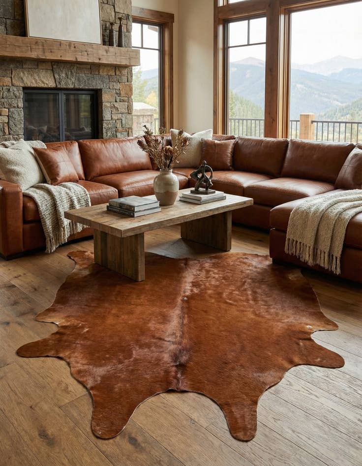 Detail image of 6' 5 x 7' 2 Cowhide Leather Square Rug