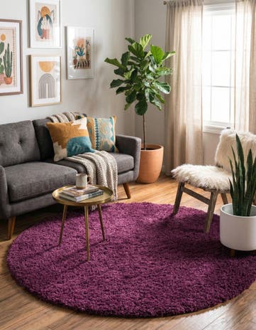Eggplant Purple Solid Shag Round Rug