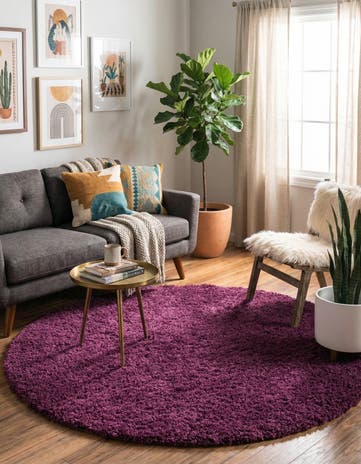 Eggplant Purple Solid Shag Round Rug