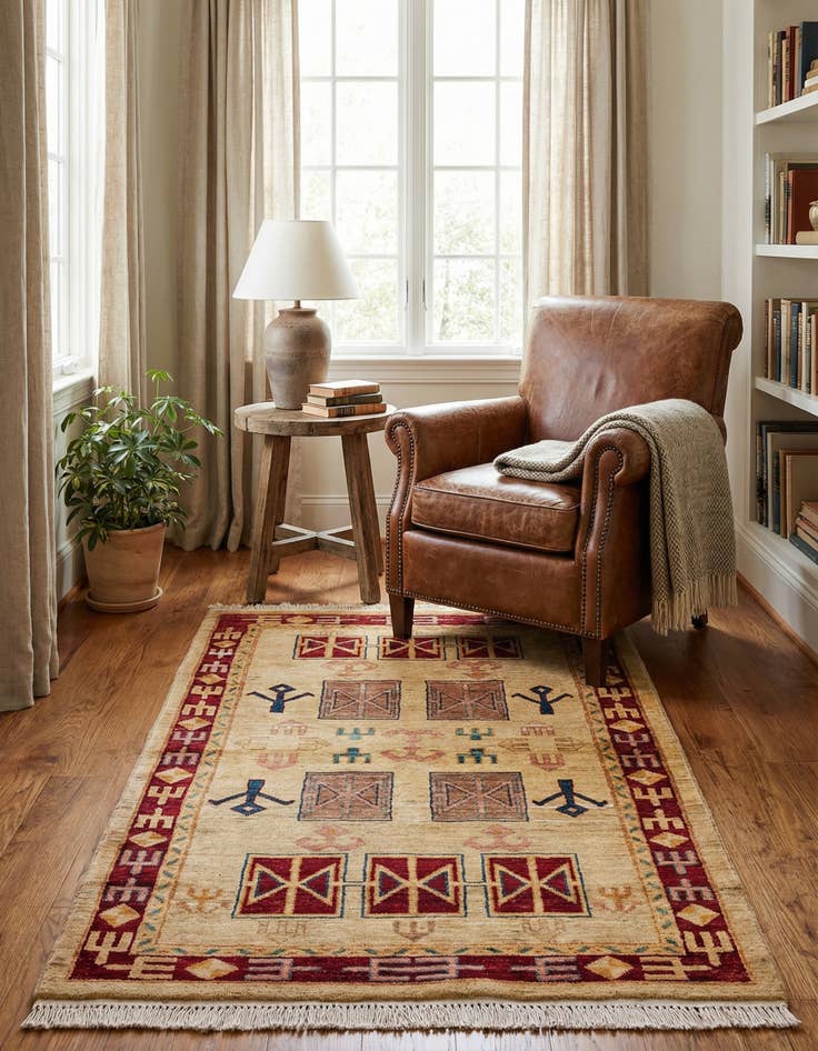 Detail image of  3' 3 x 5' 3  Hand Knotted Ziegler Wool Rug