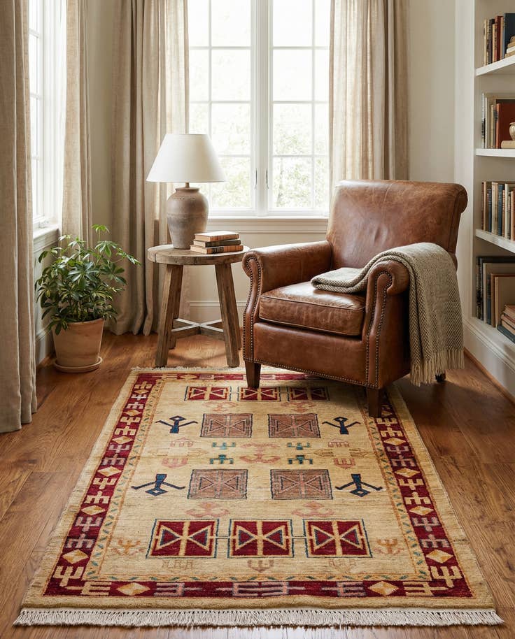 Detail image of 3' 3 x 5' 3 Hand Knotted Ziegler Wool Rug