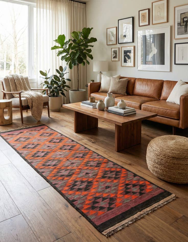 Detail image of 4' 9 x 11' 6  Hand Woven Kilim Afghan Wool Runner Rug