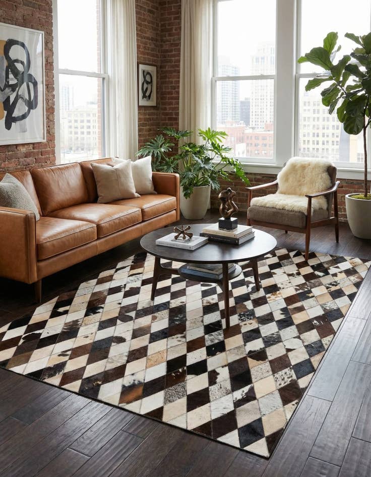 Detail image of  4' 8 x 6' 9 Cowhide Stocks Rug