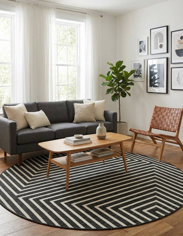 Detail image of  6' x 6'  Washable Modern Indoor / Outdoor Round Rug