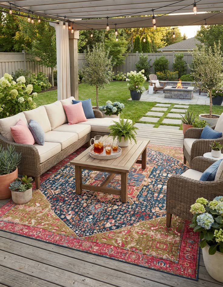 Detail image of 9' x 12'  Washable Traditional Indoor / Outdoor Rug