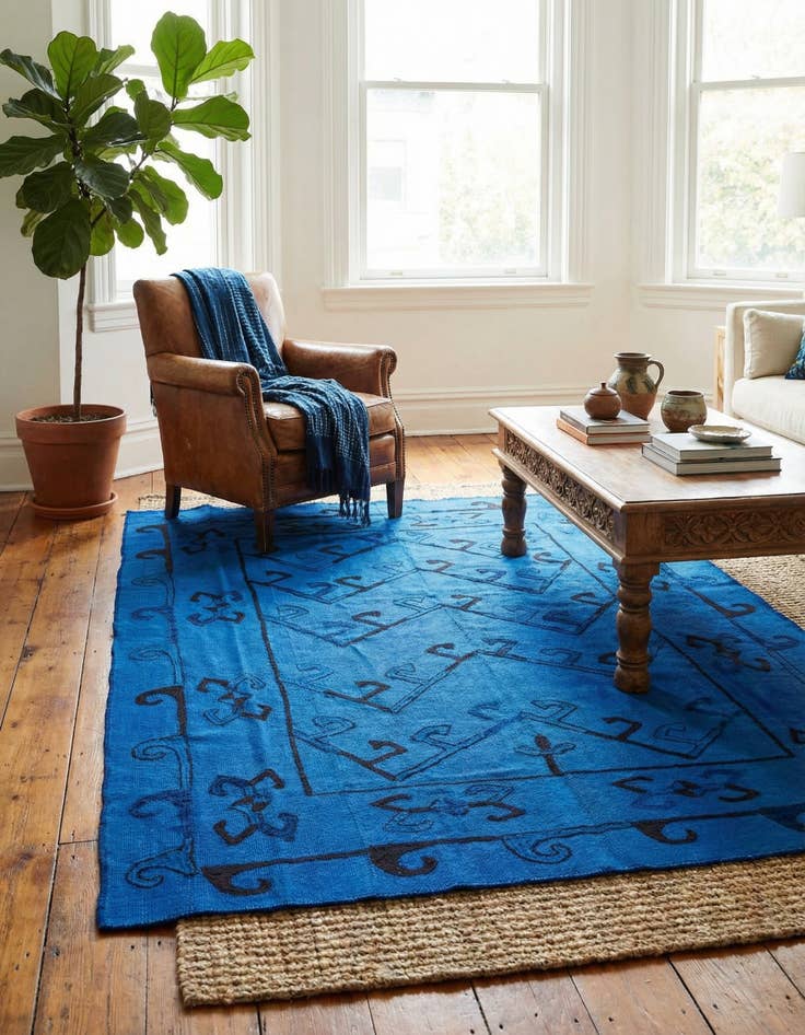Detail image of 4' 8 x 6' 7 Hand Woven Kilim Suzani Wool Rug