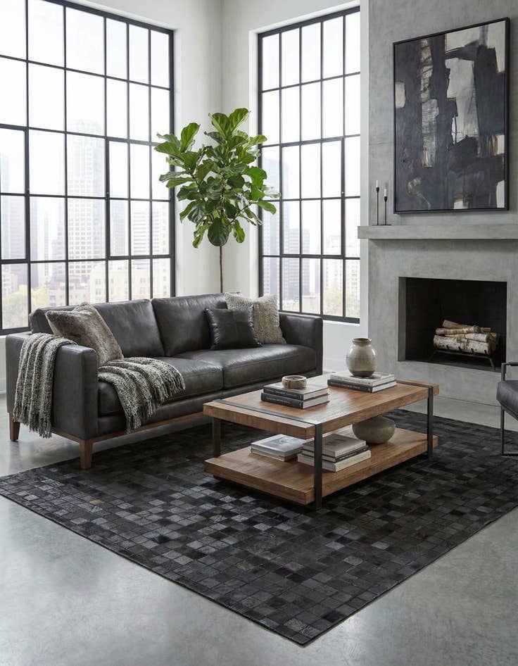 Detail image of  5' 1 x 7' 5 Cowhide Leather Rug