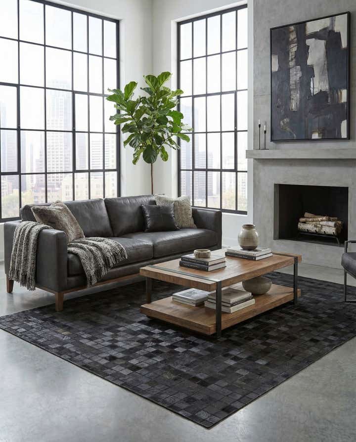 5' 1 x 7' 5 Cowhide Leather Rug