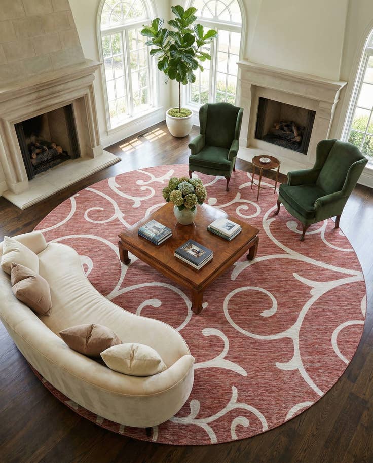 Detail image of 13' x 13' Easy-Clean Botanical Indoor / Outdoor Round Rug