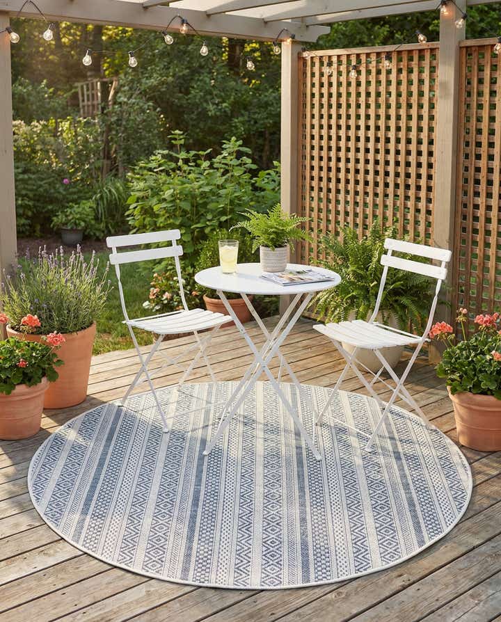 4' x 4' Easy-Clean Ribbon Indoor / Outdoor Round Rug