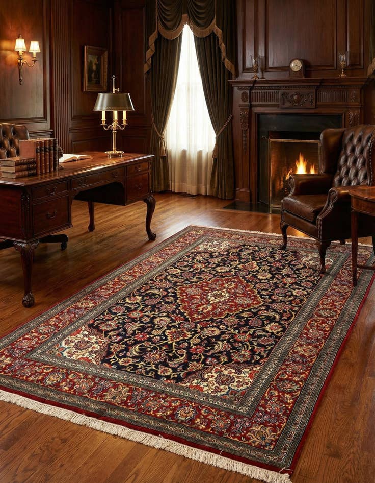 Detail image of  4' 8 x 7' 2  Hand Knotted Qom Persian Rug