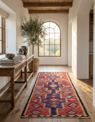 4' 9 x 9' 5 Hand Woven Kilim Fars Wool Runner Rug