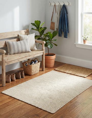 Beige Hand Woven Geo Trellis Flatweave Rug