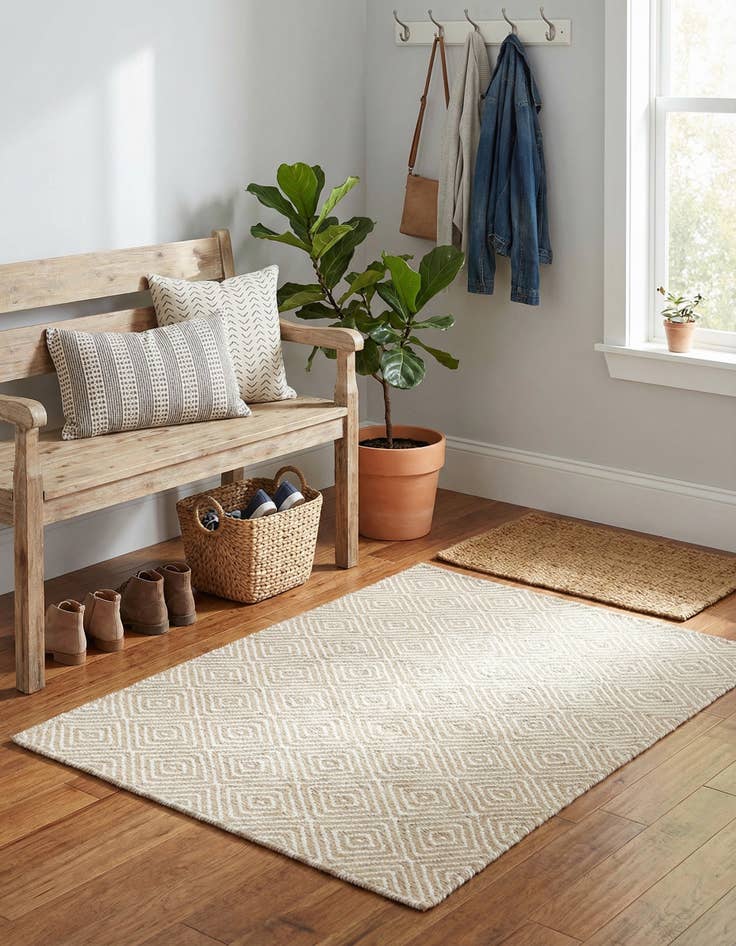 Detail image of  2' x 3' 1  Hand Woven Geo Trellis Flatweave Rug