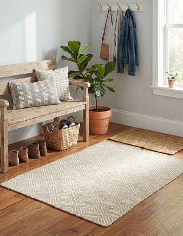 Beige Hand Woven Geo Trellis Flatweave Rug