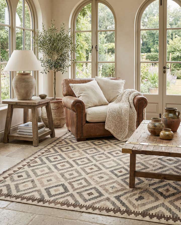 6' 7 x 10' 1 Hand Woven Kilim Maymana Wool Rug