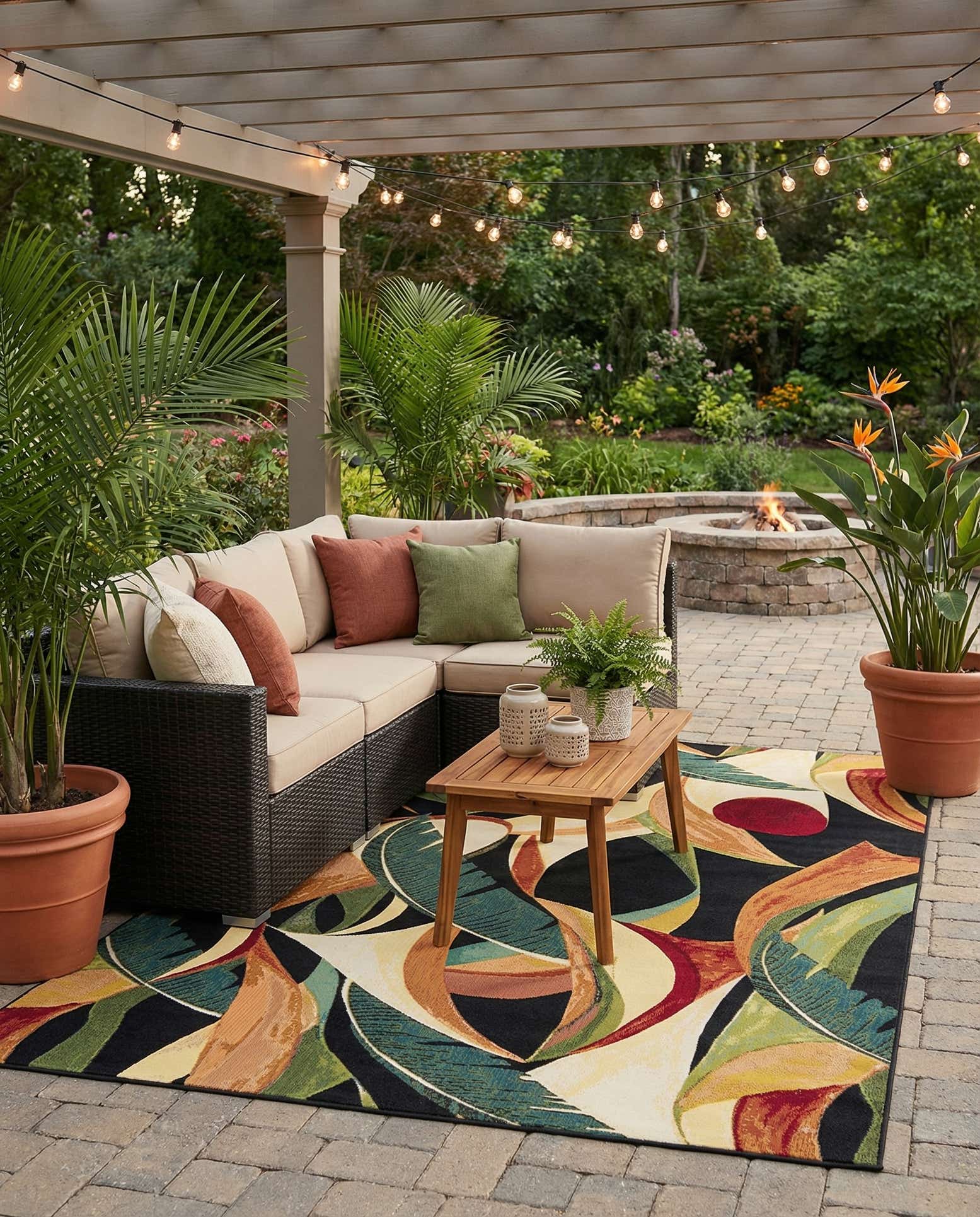 6' x 9' Easy-Clean Botanical Indoor / Outdoor Rug