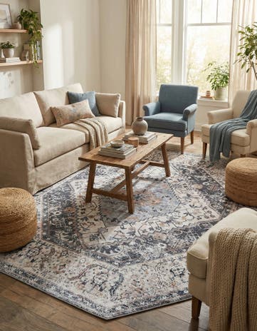 Linen Charcoal Washable Yara Octagon Rug
