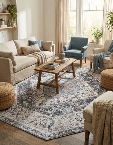 Linen Charcoal Washable Yara Octagon Rug