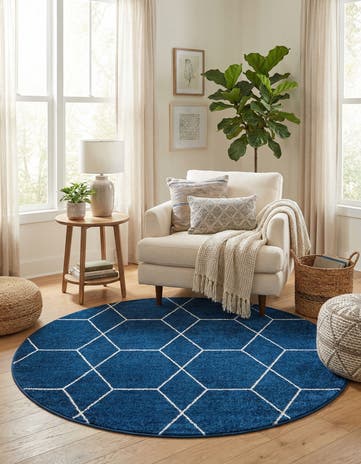 4' x 4' Lattice Frieze Round Rug