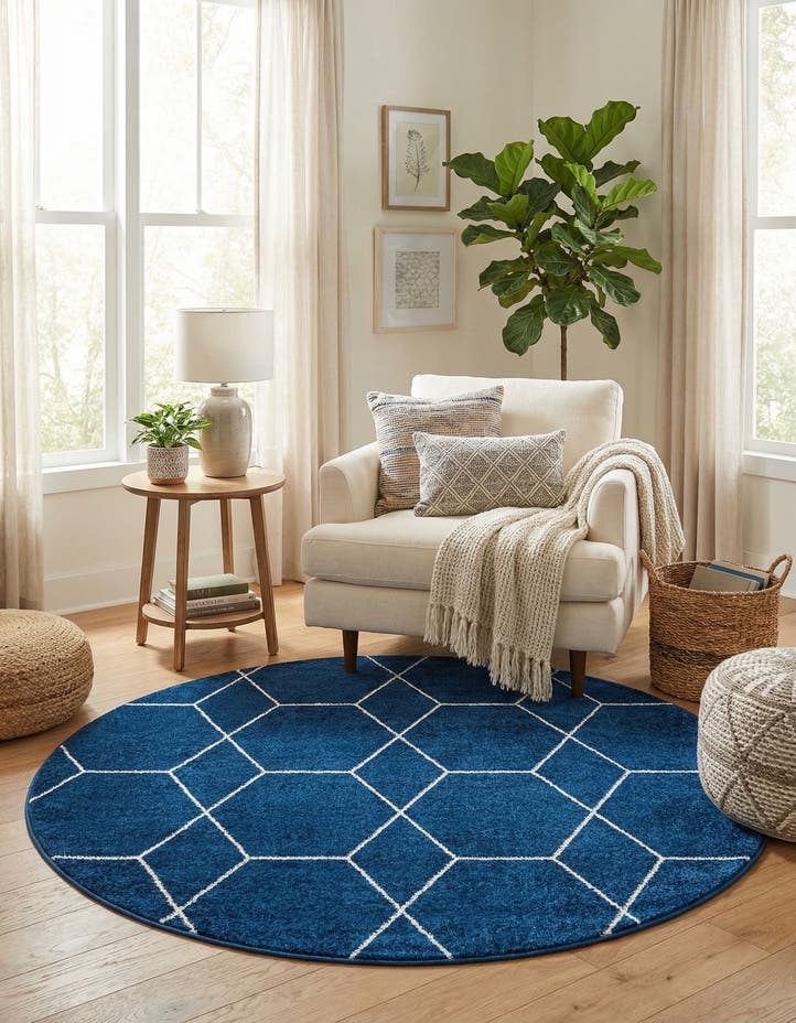 4' x 4' Lattice Frieze Round Rug