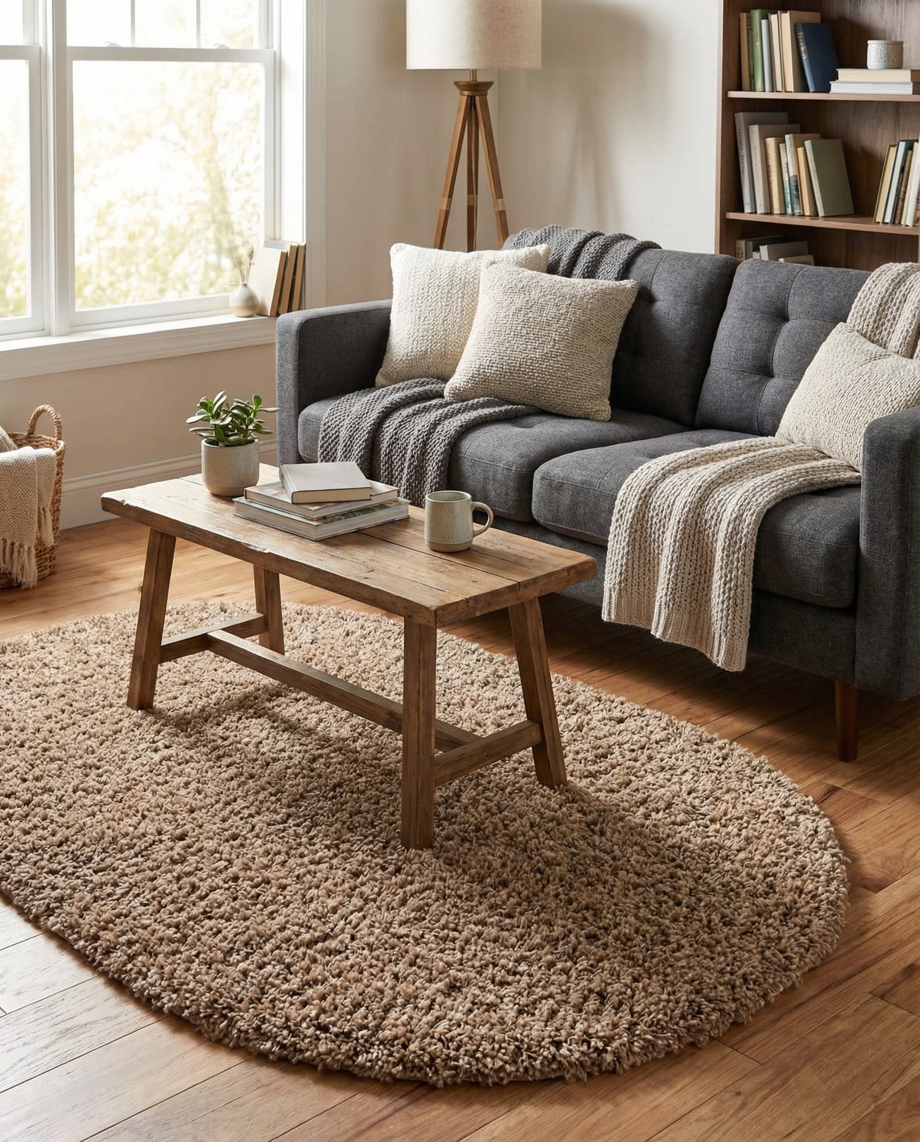  3' x 5' 3 Solid Shag Oval Rug