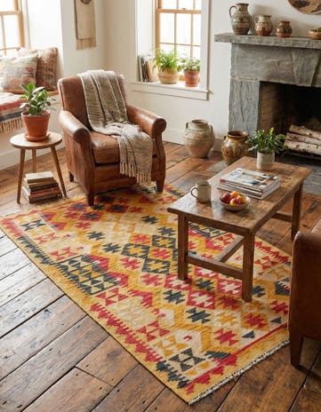3' 6 x 6' 5 Hand Woven Kilim Maymana Wool Rug