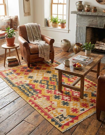 3' 6 x 6' 5 Hand Woven Kilim Maymana Wool Rug