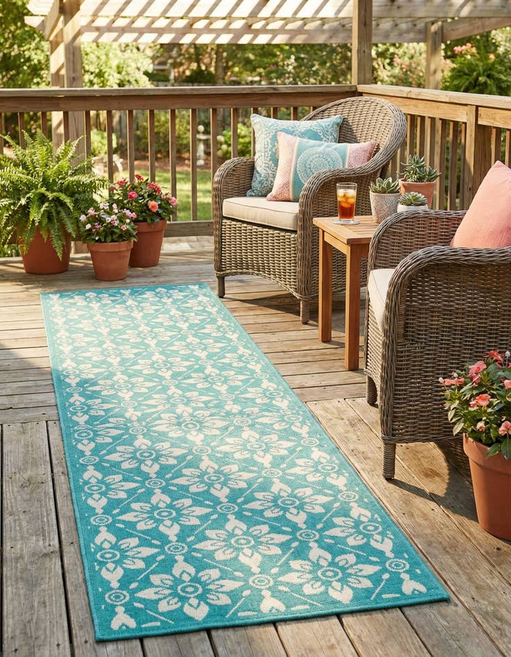Detail image of  2' 7 x 10'  Washable Lattice Indoor / Outdoor Runner Rug