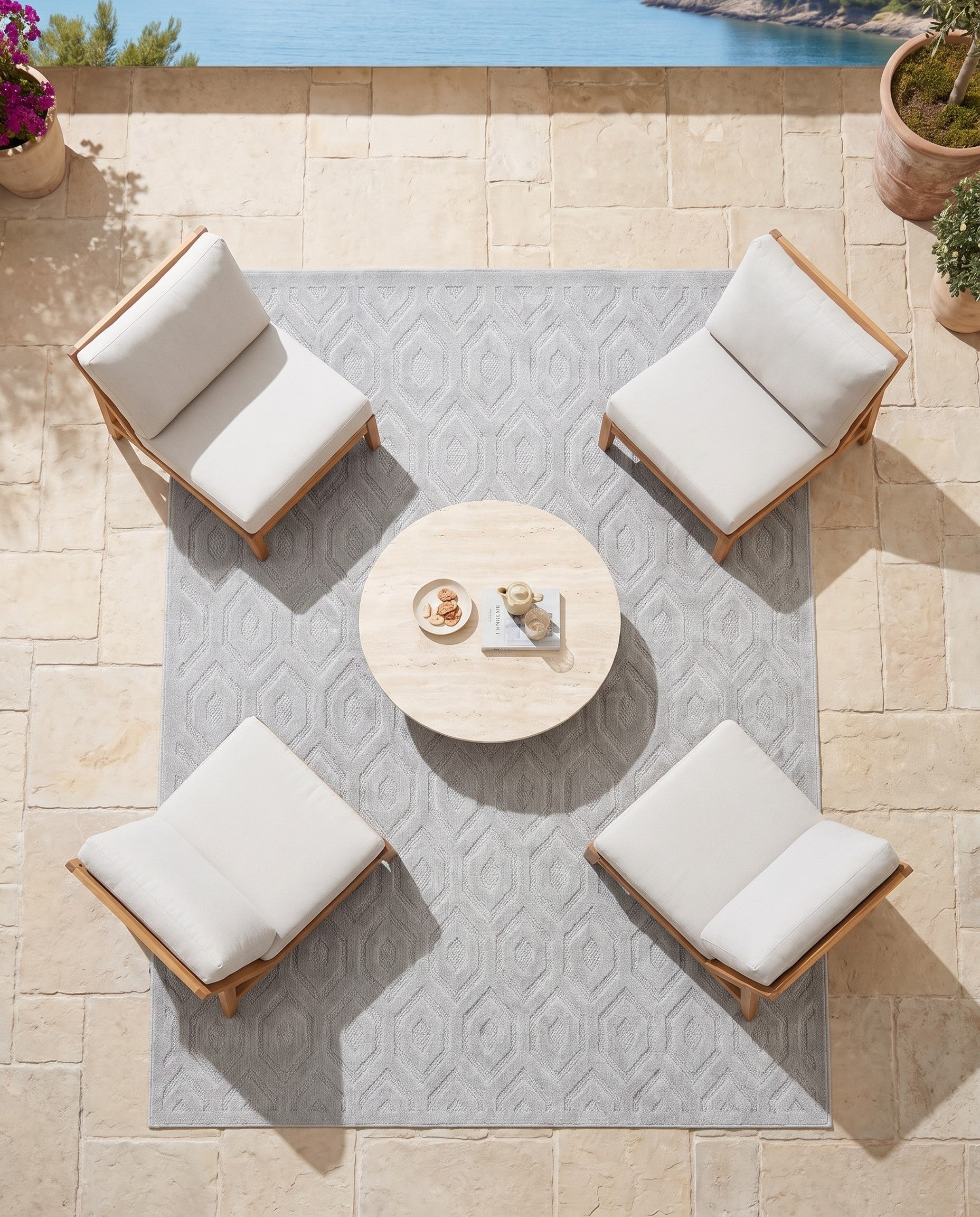 Gray Easy-Clean Trellis Textured Indoor / Outdoor Square Rug