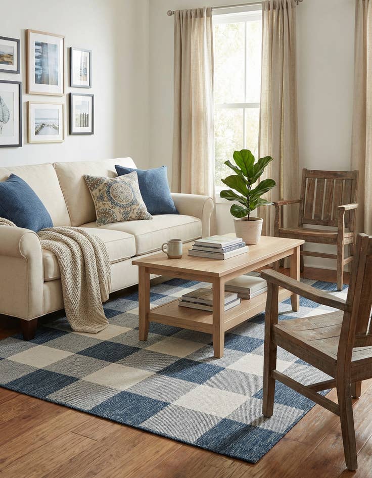 Detail image of 6' x 9'  Washable Checkered Indoor / Outdoor Rug