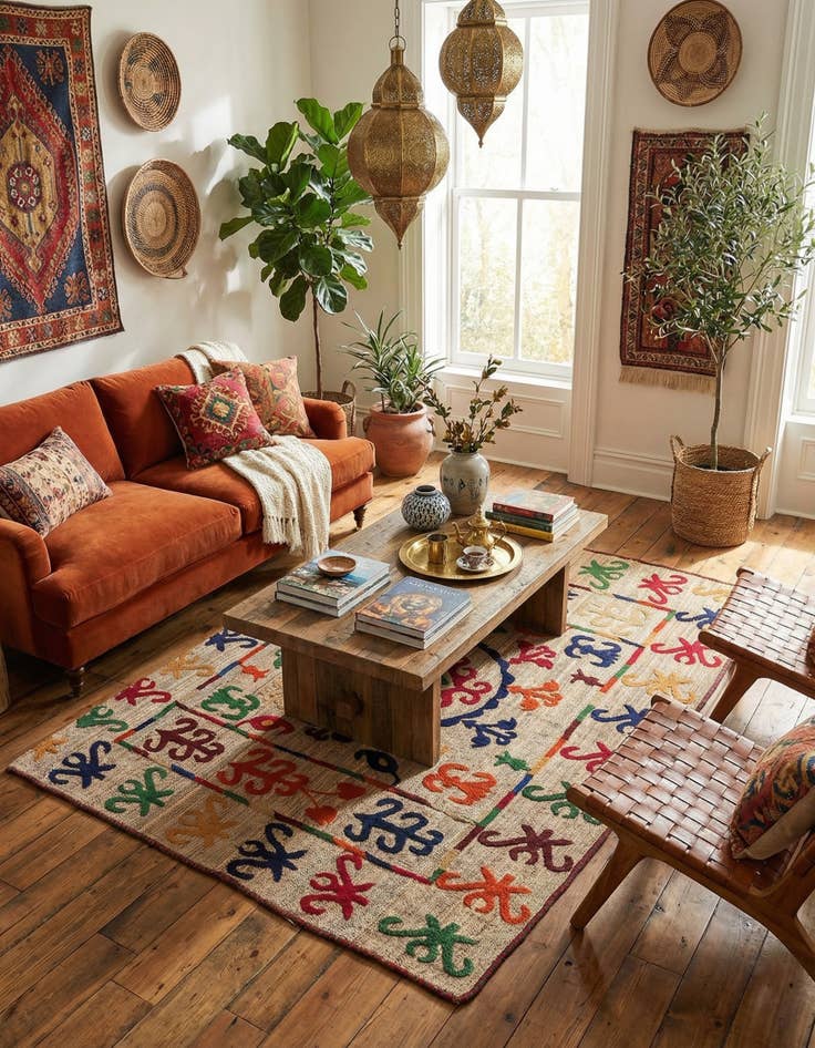 Detail image of 4' 8 x 6' 5  Hand Woven Kilim Suzani Wool Rug