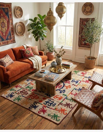 4' 8 x 6' 5 Hand Woven Kilim Suzani Wool Rug