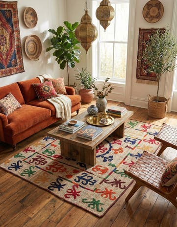 4' 8 x 6' 5 Hand Woven Kilim Suzani Wool Rug