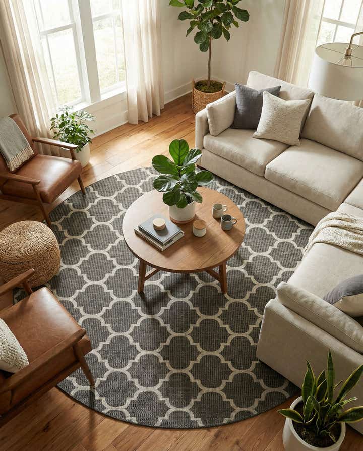 10' 8 x 10' 8 Easy-Clean Lattice Indoor / Outdoor Round Rug