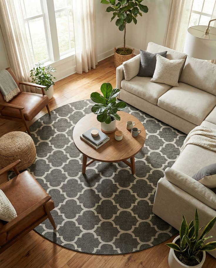 Detail image of 10' 8 x 10' 8 Easy-Clean Trellis Indoor / Outdoor Round Rug