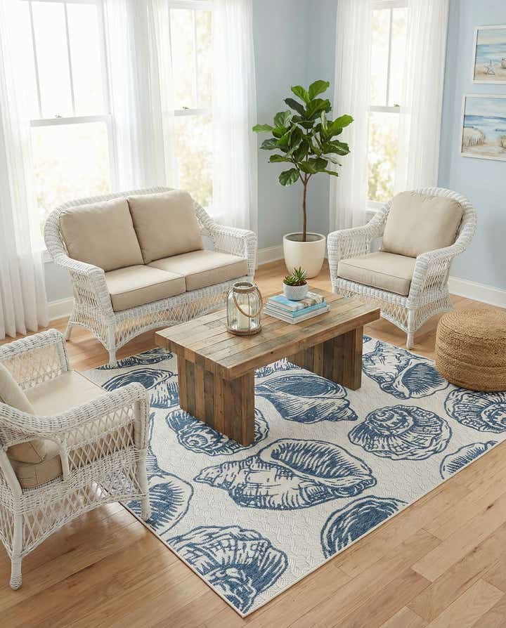 7' 10 x 7' 10 Easy-Clean Coastal Indoor / Outdoor Square Rug