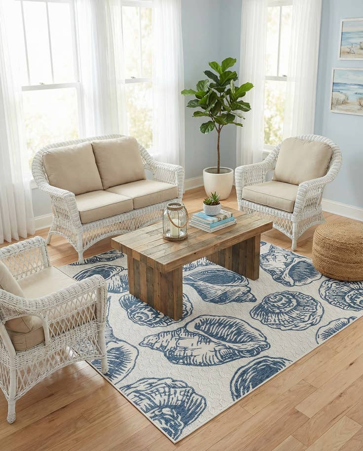 Detail image of 7' 10 x 7' 10 Easy-Clean Coastal Indoor / Outdoor Square Rug
