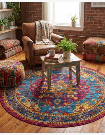 Pink Blue Calypso Round Rug